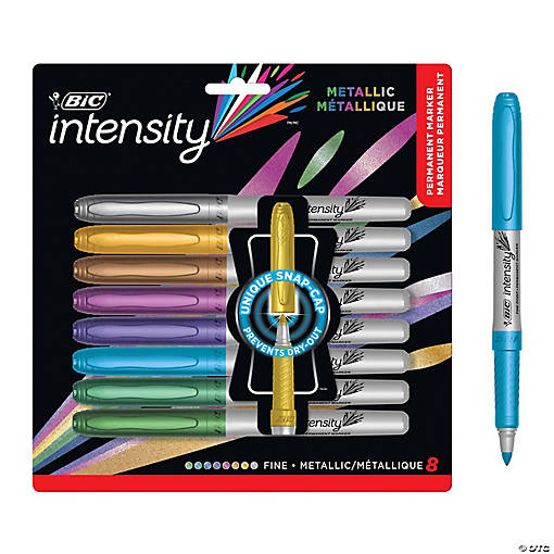 BIC Intensity Metallic Permanent Markers, Fine Point, Assorted Metallic, 8 Count