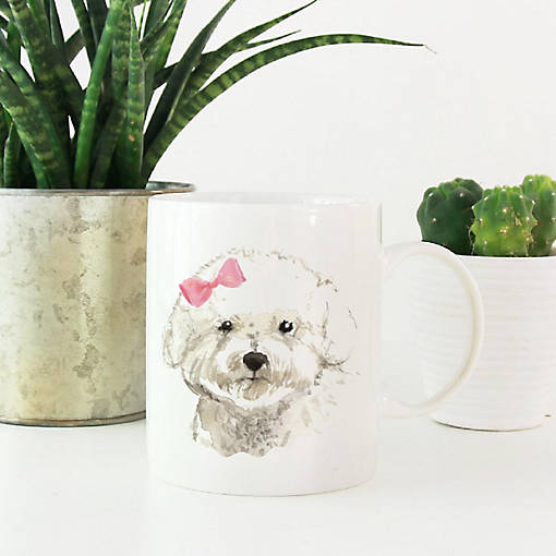 Bichon Frise Pink Bow Ceramic Mug