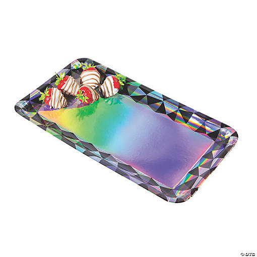 Black &amp; Silver Iridescent Rectangle Serving Trays - 3 Pc.