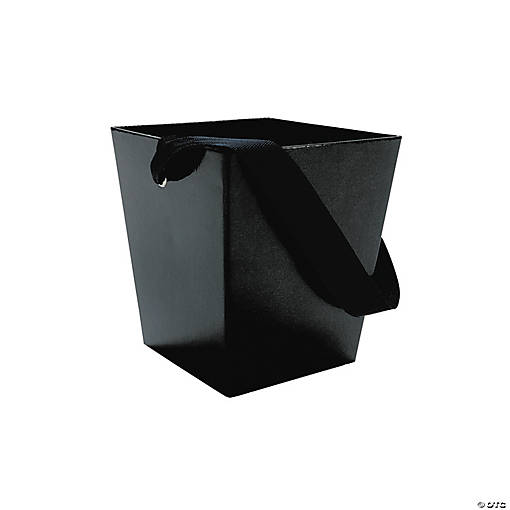 Black Candy Buckets with Ribbon Handle - 6 Pc.