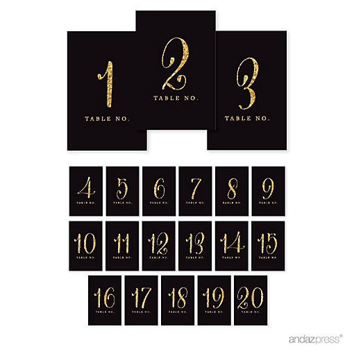 Black Gold Glitter Table Numbers 1-20