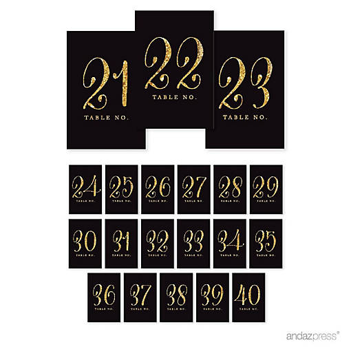 Black Gold Glitter Table Numbers 21-40
