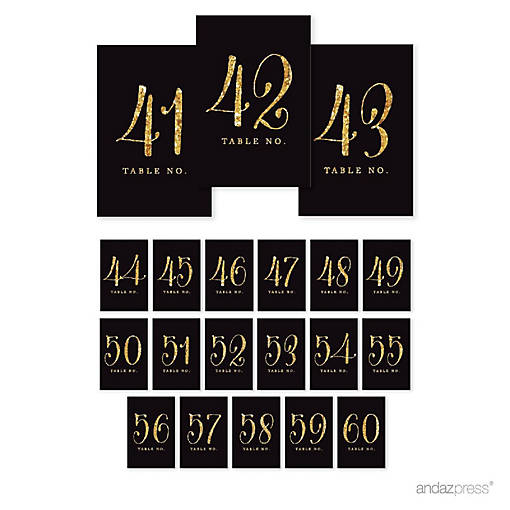 Black Gold Glitter Table Numbers 41-60