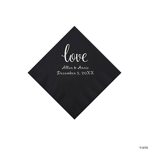 Black Love Script Personalized Napkins with Silver Foil - Beverage