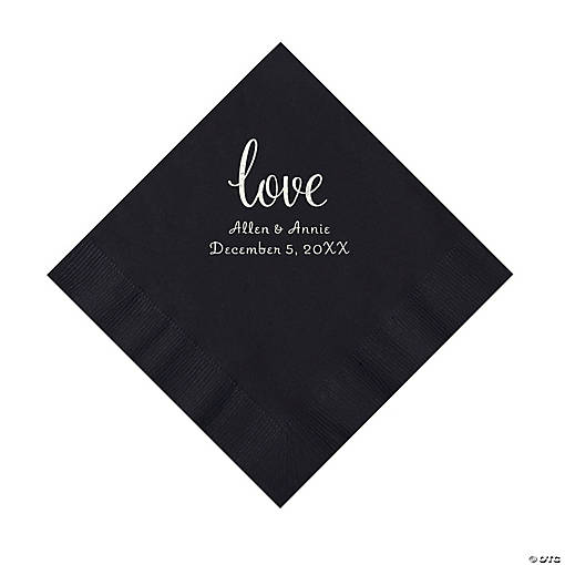 Black Love Script Personalized Napkins with Silver Foil - Luncheon