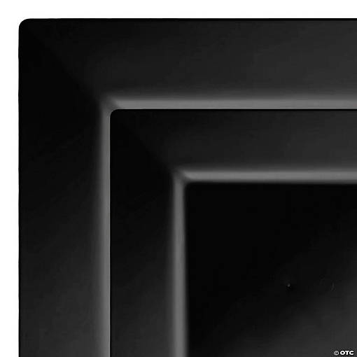 Black Square Plastic Plates Dinnerware Value Set - 20 Dinner Plates + 20 Salad Plates