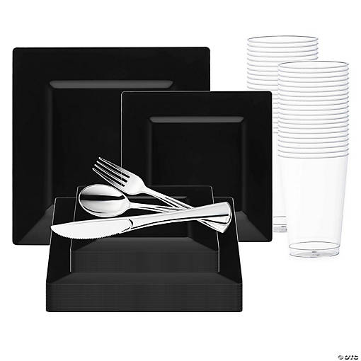 Black Square Plastic Wedding Value Set - 120 Settings