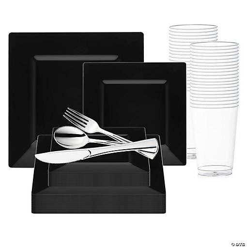 Black Square Plastic Wedding Value Set - 20 Settings