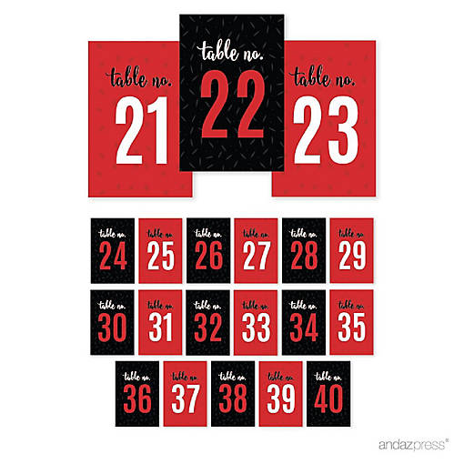 Black White Red Table Numbers 21-40 4x6