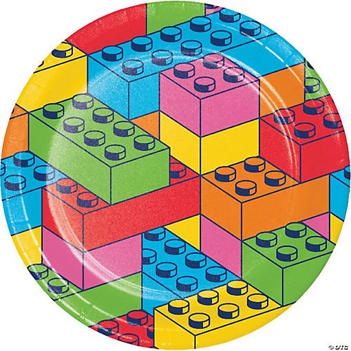 Block Bash Toy Blocks Dinner Plates, 24 ct