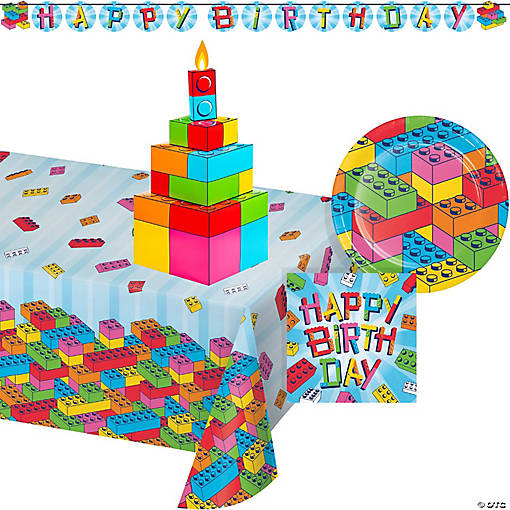 Block Bash Toy Blocks Tableware and Decor Set, Serves 8