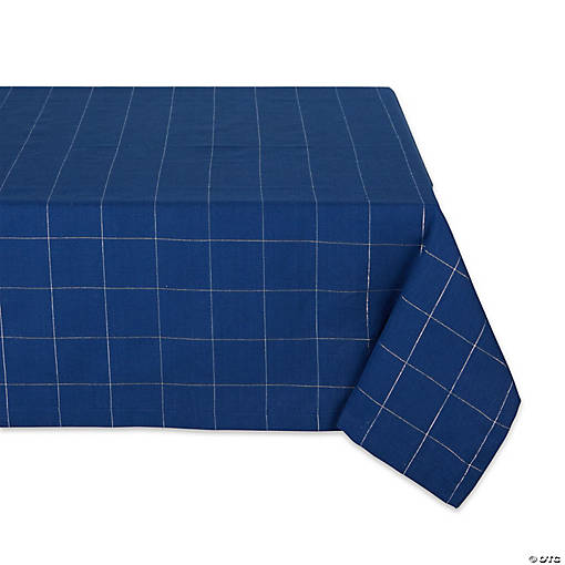 Blue Metallic Windowpane Tablecloth 60X84