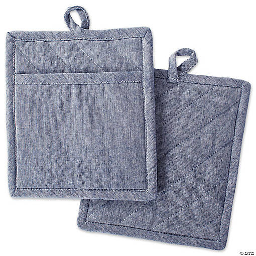 Blue Solid Chambray Potholder (Set Of 2)