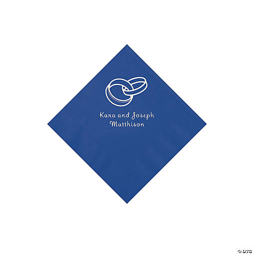 Blue Wedding Ring Personalized Napkins - 50 Pc. Beverage
