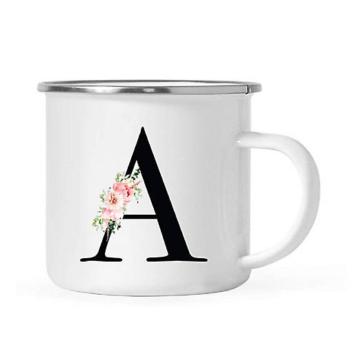 Blush Floral Monogram A 11oz Camp Mug