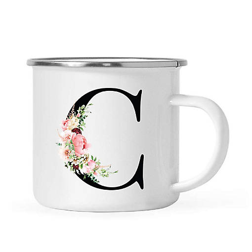 Blush Floral Monogram C 11oz Camp Mug