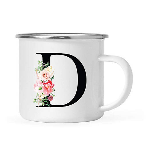 Blush Floral Monogram D 11oz Camp Mug