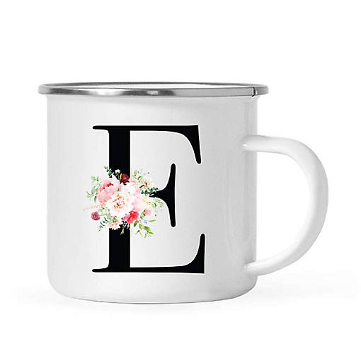 Blush Floral Monogram E 11oz Camp Mug