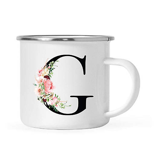 Blush Floral Monogram G 11oz Camp Mug