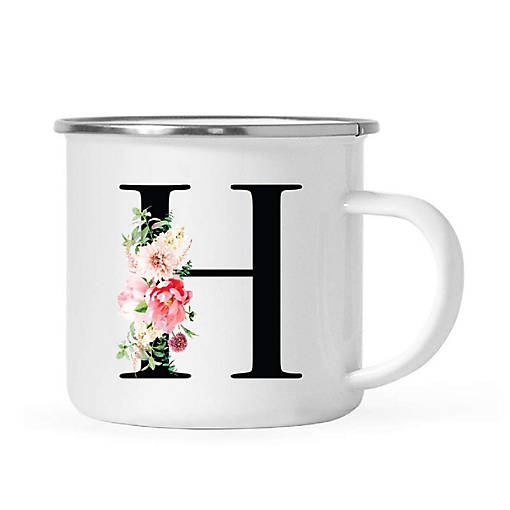Blush Floral Monogram H 11oz Camp Mug