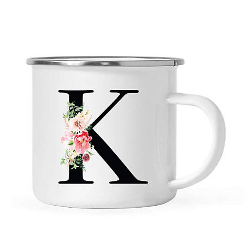 Blush Floral Monogram K 11oz Camp Mug