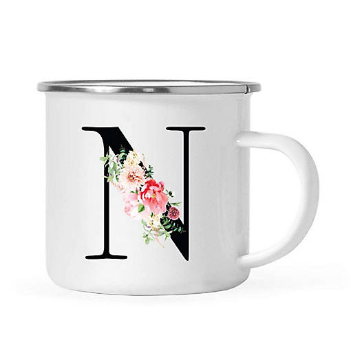 Blush Floral Monogram N 11oz Camp Mug