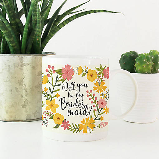 Boho Floral Be My Bridesmaid Mug