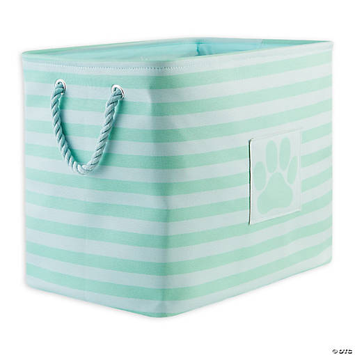 Bone Dry Polyester Pet Bin Stripe With Paw Patch Aqua Rectangle Large