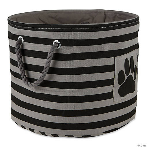 Bone Dry Polyester Pet Bin Stripe With Paw Patch Black Round Medium