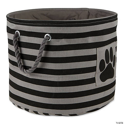Bone Dry Polyester Pet Bin Stripe With Paw Patch Black Round Small
