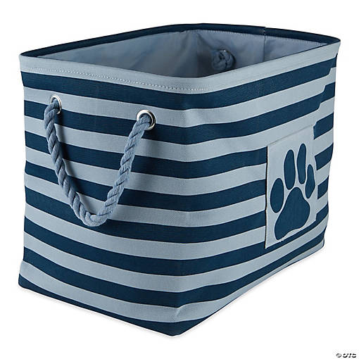 Bone Dry Polyester Pet Bin Stripe With Paw Patch Dark Navy Rectangle Large