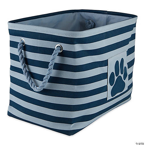 Bone Dry Polyester Pet Bin Stripe With Paw Patch Dark Navy Rectangle Medium