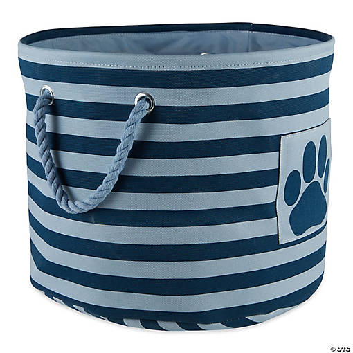 Bone Dry Polyester Pet Bin Stripe With Paw Patch Dark Navy Round Medium