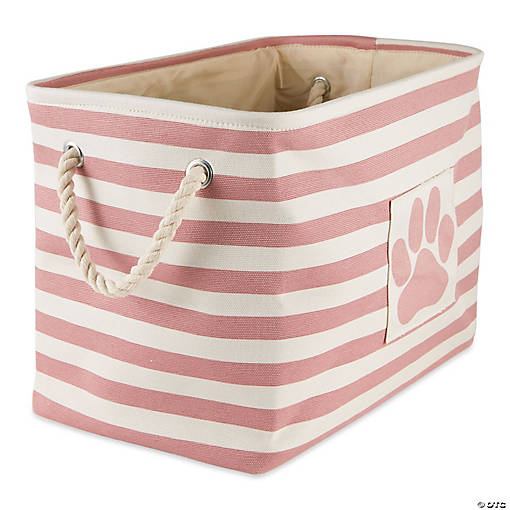 Bone Dry Polyester Pet Bin Stripe With Paw Patch Rose Rectangle Small