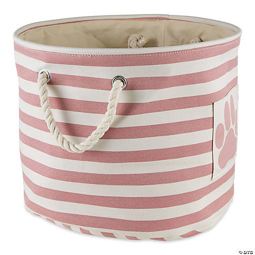 Bone Dry Polyester Pet Bin Stripe With Paw Patch Rose Round Small