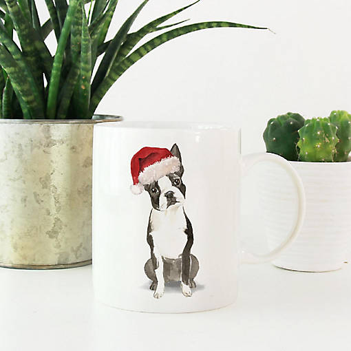 Boston Terrier Santa Hat Ceramic Mug