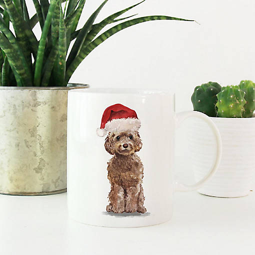 Brown Cockapoo Santa Hat Ceramic Mug