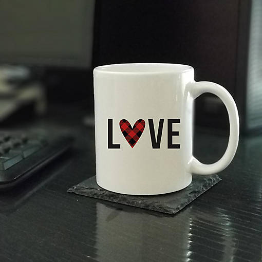 Buffalo Plaid Love ceramic mug