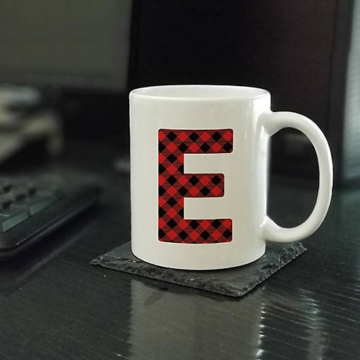 Buffalo Red Plaid Letter E ceramic mug