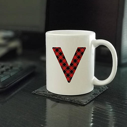 Buffalo Red Plaid Letter V ceramic mug