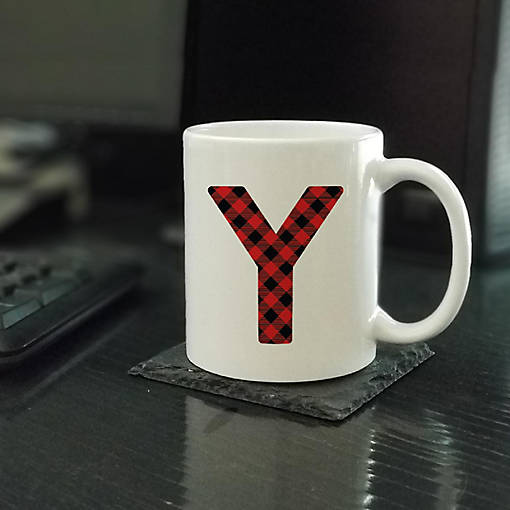 Buffalo Red Plaid Letter Y ceramic mug