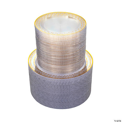 Bulk  100 Ct. Premium Gold Dot Plastic Plates