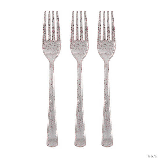 Bulk  48 Ct. Pink Glitter Plastic Forks
