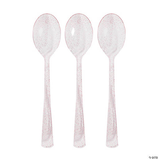 Bulk  48 Ct. Pink Glitter Plastic Spoons