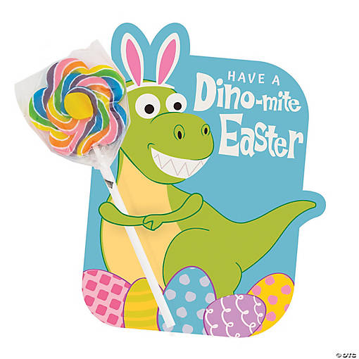 Bulk 48 Pc. Dino-Mite Easter Lollipops with Card