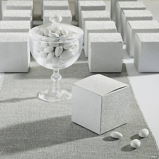 Bulk 48 Pc. Mini Silver Glitter Favor Boxes