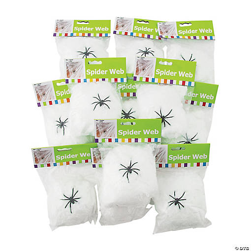 Bulk  48 Pc. Stretchable Spider Webs with Black Plastic Spiders