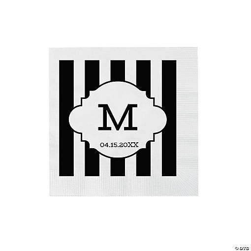 Bulk 50 Ct. Personalized Monogram Stripe Beverage Napkins