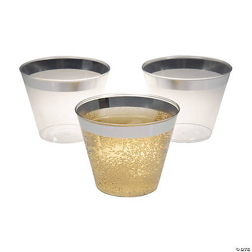 Bulk  50 Ct. Small Clear Plastic Cups with Silver Trim