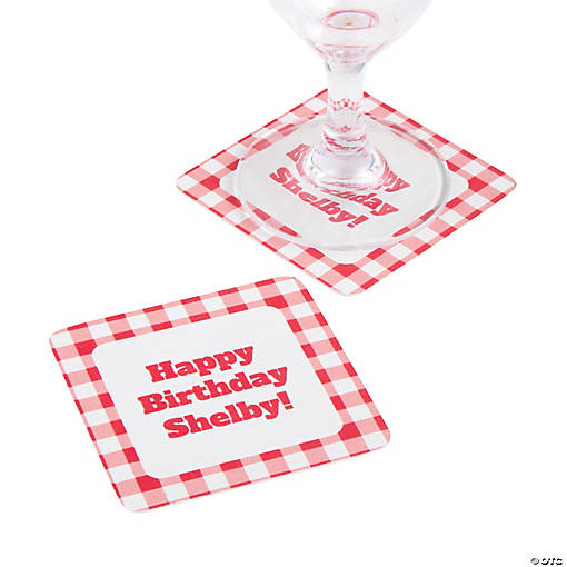 Bulk 50 Pc. Personalized Gingham Plaid Coasters
